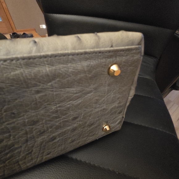 JRA - Elegant Gray Ostrich Leather Bag - Picture 7 of 10